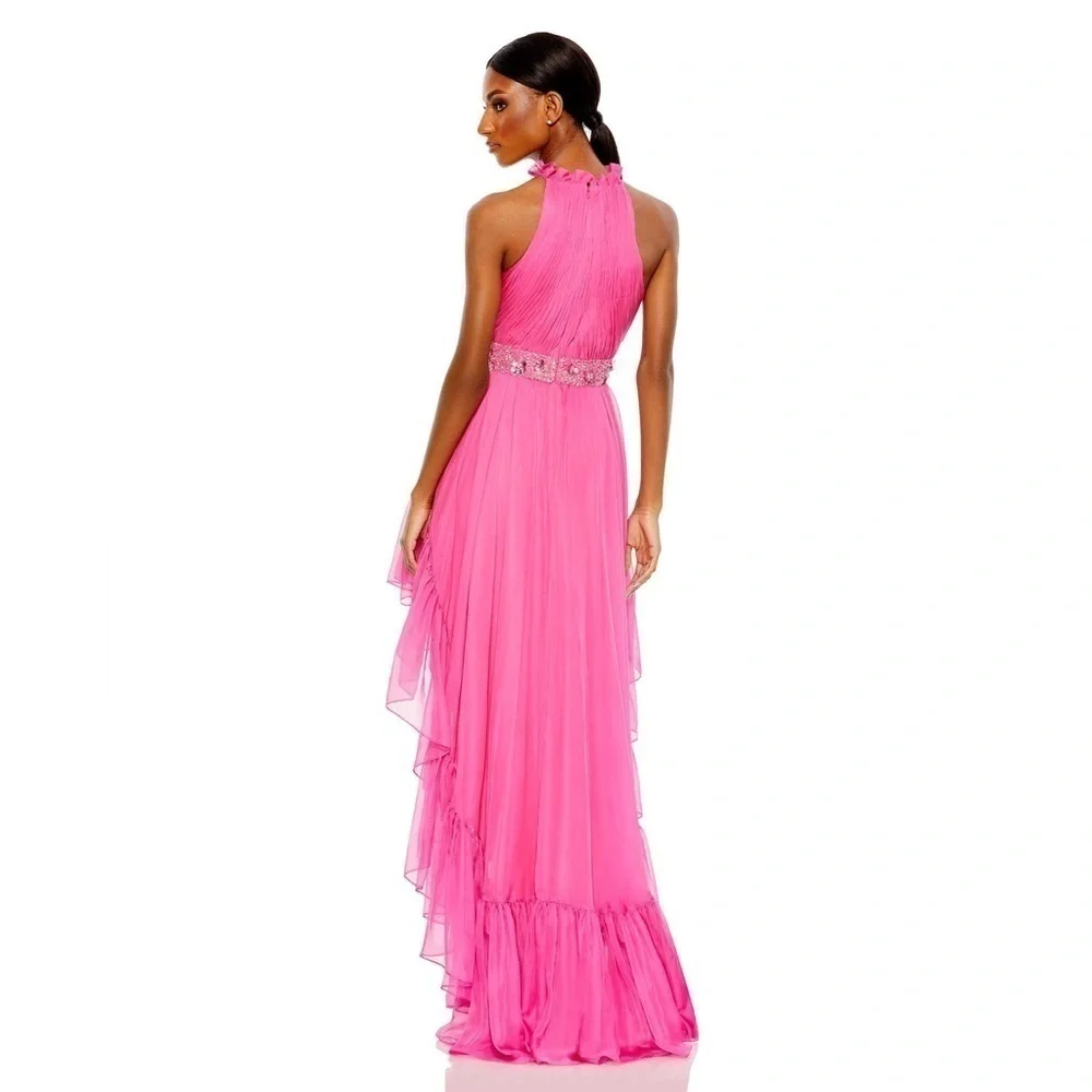 NEW $498 MAC DUGGAL 68029 PINK HALTER NECK HIGH LOW FLOWY CHIFFON GOWN  Size 2